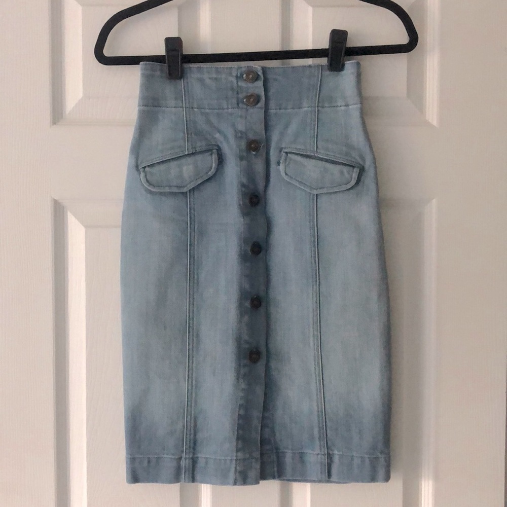 Seven - Denim Button Down MIDI Skirt, Size 25